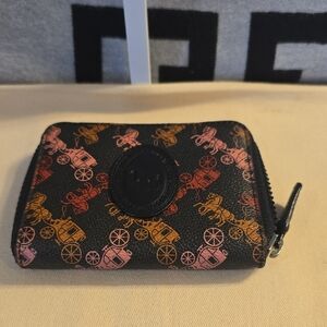 Coach Black Zip-Around Wallet with Pink & Orange Carriage Print